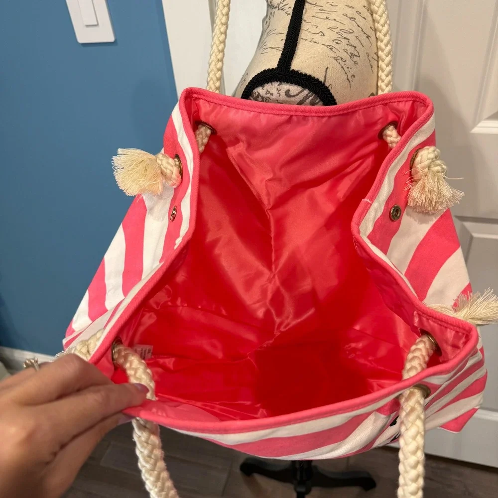 Victorias Secret Take Me To The‎ Beach Striped Rope Handle Tote Bag NEW